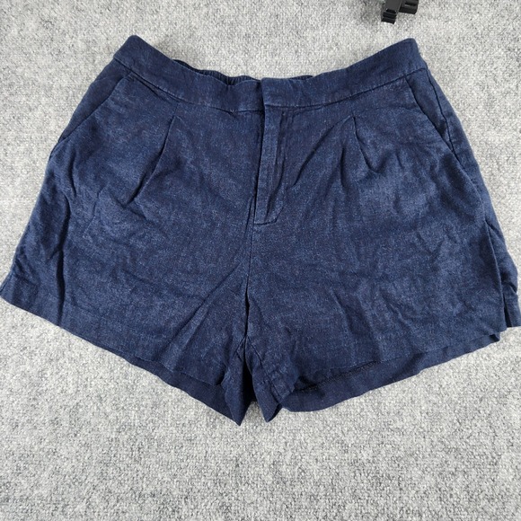 Tommy Hilfiger Pants - Tommy Hilfiger Womens Navy Blue Linen Blend Pleated Shorts Size M Elastic Back